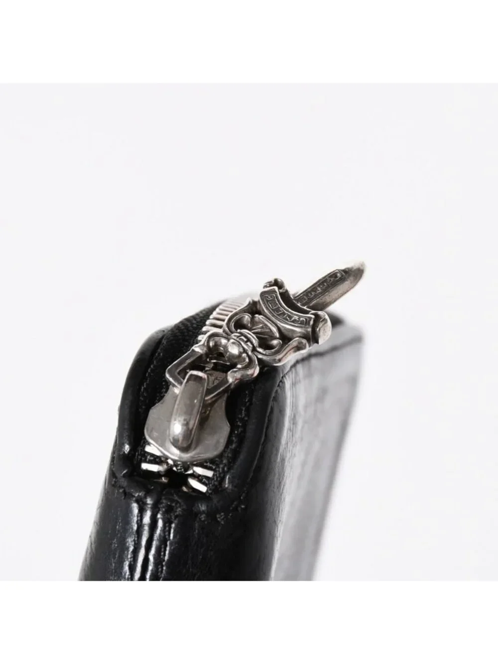 Chrome Hearts Bifold Wallet Bank Rover Leather Black 925 Sterling Silver
